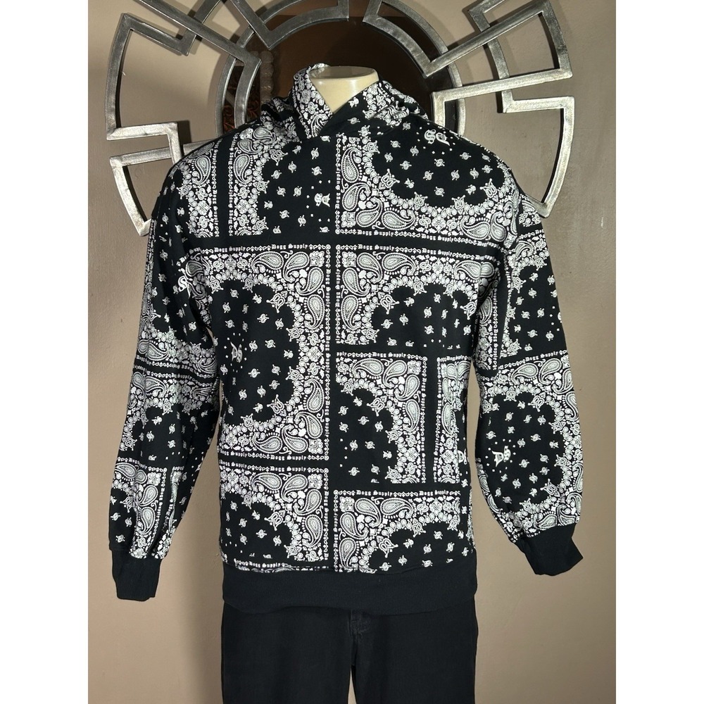 Dogg Supply By‎ Snoop Dogg Black Handkerchief Pattern Hoodie Small S